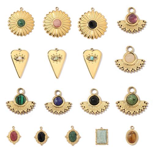 Gemstone Pendants Jewelry 304 Stainless Steel with Natural Stone gold color plated DIY Sold By Bag