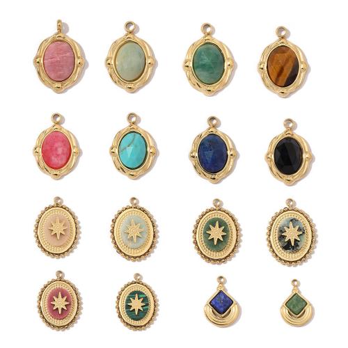 Gemstone Pendants Jewelry 304 Stainless Steel with Natural Stone gold color plated DIY Sold By Bag