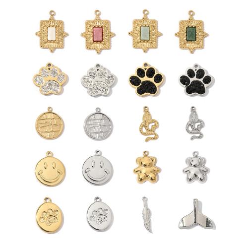 Nerezová ocel Šperky Přívěsky, 304 Stainless Steel, s Přírodní kámen, barva pozlacený, DIY & s drahokamu, více barev na výběr, 3PC/Bag, Prodáno By Bag