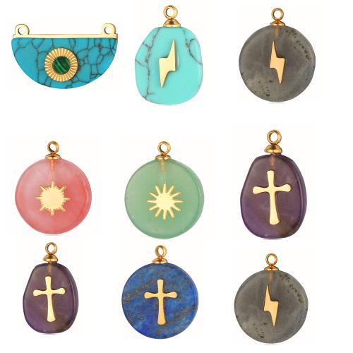Gemstone Pendants Jewelry 304 Stainless Steel with Natural Stone gold color plated DIY Sold By Bag