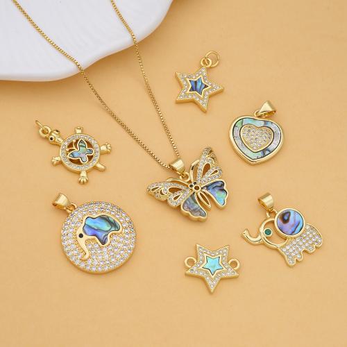 Cubique Pendentif en laiton zircon pavent, avec coquille d'ormeau, Placage, DIY & pavé de micro zircon, plus de couleurs à choisir, protéger l'environnement, sans nickel, plomb et cadmium, Vendu par PC