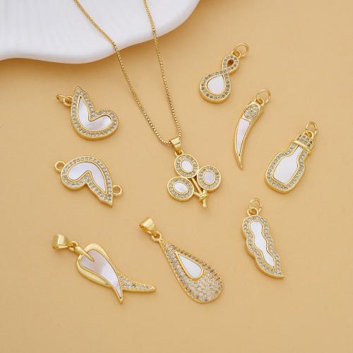 Cubique Pendentif en laiton zircon pavent, avec coquille blanche, Placage, DIY & pavé de micro zircon, plus de couleurs à choisir, protéger l'environnement, sans nickel, plomb et cadmium, Vendu par PC