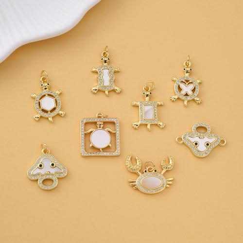 Cubique Pendentif en laiton zircon pavent, avec coquille blanche, Placage, DIY & pavé de micro zircon, plus de couleurs à choisir, protéger l'environnement, sans nickel, plomb et cadmium, Vendu par PC