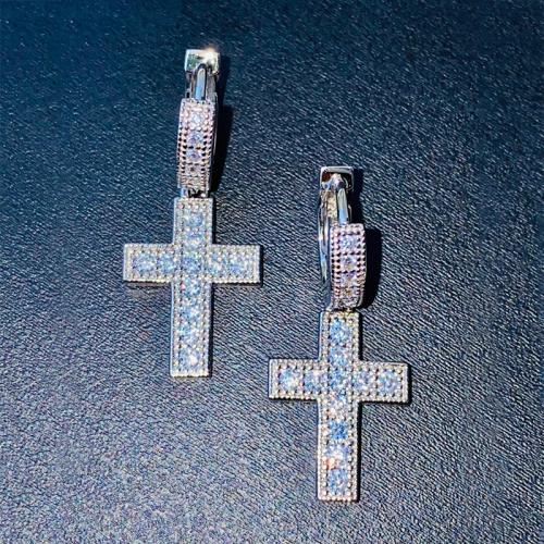 Boucles d'oreilles en laiton zircon cubique pavent, croix, Placage, bijoux de mode & pavé de micro zircon & pour femme, Vendu par paire