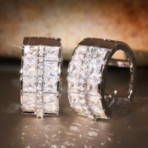 Boucles d'oreilles en laiton zircon cubique pavent, Placage, bijoux de mode & pavé de micro zircon & pour femme, Vendu par paire