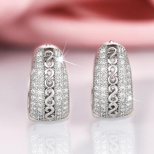 Boucles d'oreilles en laiton zircon cubique pavent, Placage, pavé de micro zircon & pour femme & creux, plus de couleurs à choisir, Vendu par paire
