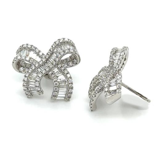 Boucles d'oreilles en laiton zircon cubique pavent, Noeud papillon, Placage, pavé de micro zircon & pour femme & creux, Vendu par paire