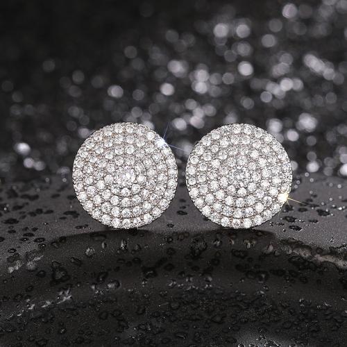Boucles d'oreilles en laiton zircon cubique pavent, Rond, Placage, bijoux de mode & pavé de micro zircon & pour femme, Vendu par paire