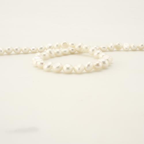 Naturliga sötvatten pärlband, Freshwater Pearl, Flat Round, mode smycken, vit, 6-7mm, Såld Per 45 cm Strand