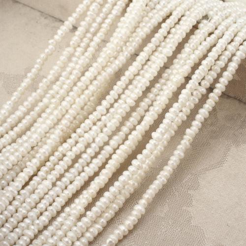 Naturliga sötvatten pärlband, Freshwater Pearl, Flat Round, mode smycken, vit, 3-3.5mm, Såld Per 45 cm Strand