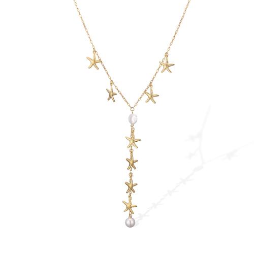 Nerezová ocel šperky náhrdelník, 304 Stainless Steel, s Plastové Pearl, módní šperky & micro vydláždit kubické zirkony & pro ženy, zlatý, Prodáno By PC