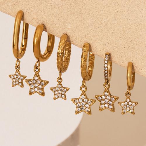 Edelstahl Tropfen Ohrring, 304 Edelstahl, Stern, 18K vergoldet, verschiedene Stile für Wahl & Micro pave Zirkonia & für Frau, verkauft von PC