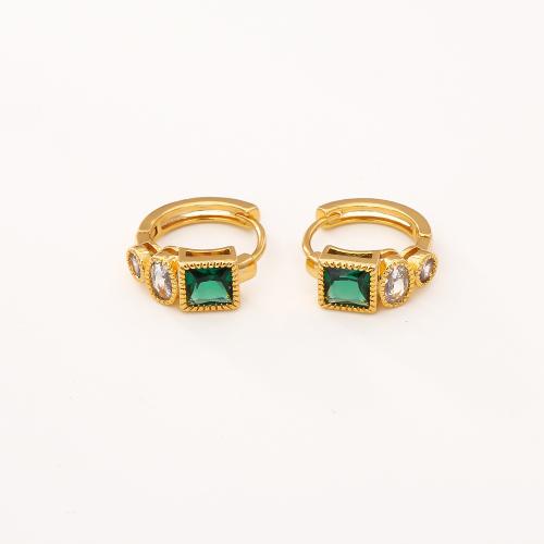 Boucles d'oreilles en laiton zircon cubique pavent, Plaqué d'or, bijoux de mode & pavé de micro zircon & pour femme, Vendu par paire