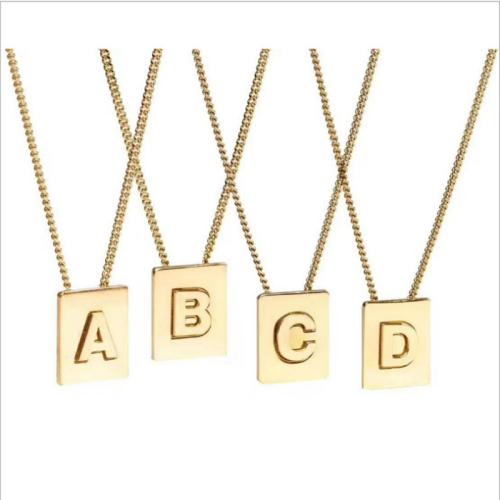 laiton collier, avec Acier titane, Motif géométrique, Placage de couleur d'or, unisexe & modèles différents pour le choix & avec le motif de lettre, Longueur Environ 18 pouce, Vendu par PC