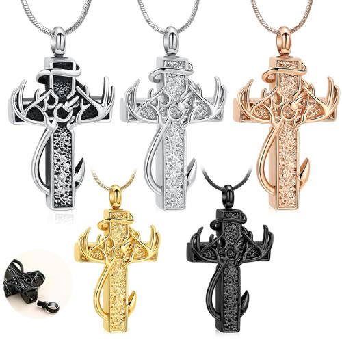 Kremering Smycken Aska Urn Halsband, 304 rostfritt stål, Cross, plated, mode smycken, fler färger för val, Säljs av PC
