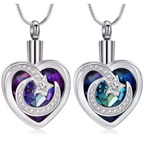 Kremering Smycken Aska Urn Halsband, 304 rostfritt stål, Hjärta, plated, mode smycken & med strass, fler färger för val, Säljs av PC