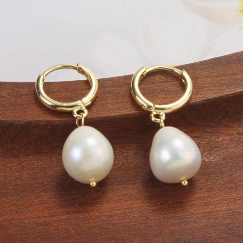 Freshwater Pearl Örhängen, Mässing, med Freshwater Pearl, plated, mode smycken, blandade färger, 10-14mm, Säljs av Par