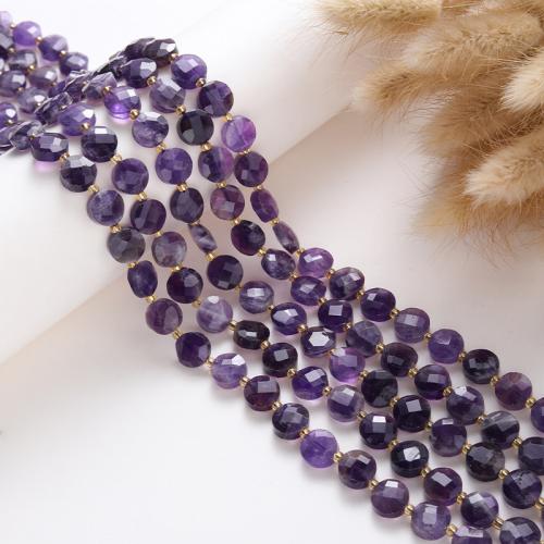 Přírodní Ametyst korálky, s Seedbead, Flat Round, DIY, nachový, 10x10x4mm, Prodáno za 38 cm Strand