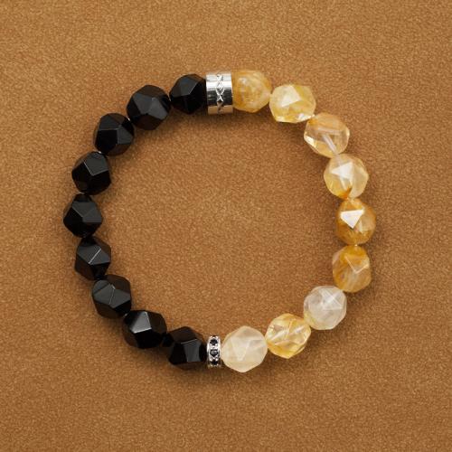 Bracelets de pierres précieuses, avec Acier titane & agate noire, bijoux de mode, couleurs mélangées, 10mm, Longueur 20 cm, Vendu par PC