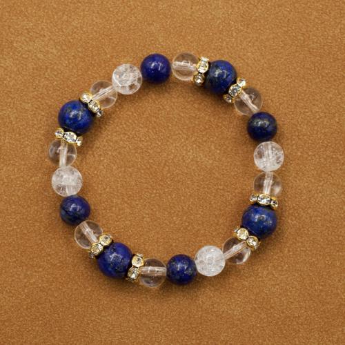 Bracelets de pierres précieuses, Lapis lazuli, avec Cristal craquelé & quartz clair & fer, bijoux de mode, couleurs mélangées, 10mm, Longueur Environ 20 cm, Vendu par PC