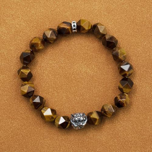 Natural Tiger Eye pulseiras, olho de tigre, with Partículas de aço, joias de moda, cores misturadas, 10mm, comprimento Aprox 20 cm, vendido por PC