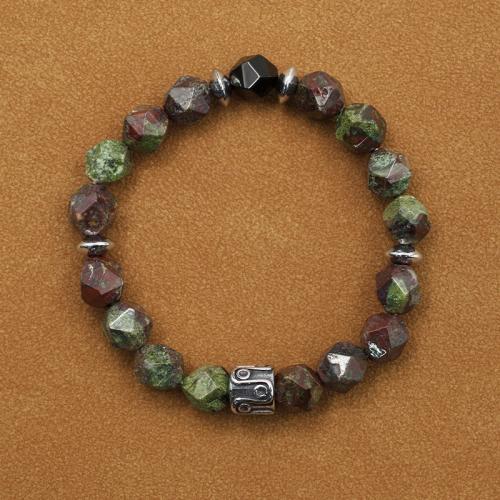 Bracelets de pierres précieuses, Dragon-Blood-pierre, avec Acier titane & agate noire, bijoux de mode, couleurs mélangées, 10mm, Longueur Environ 20 cm, Vendu par PC