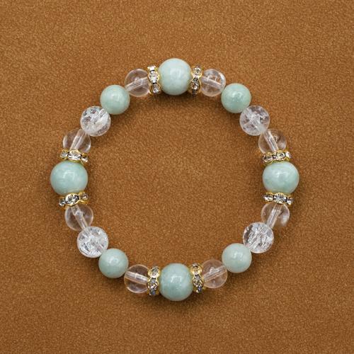 Bracelets de pierres précieuses, Jade de Birmanie, avec Cristal craquelé & quartz clair & fer, bijoux de mode & avec strass, couleurs mélangées, 10mm, Longueur Environ 20 cm, Vendu par PC