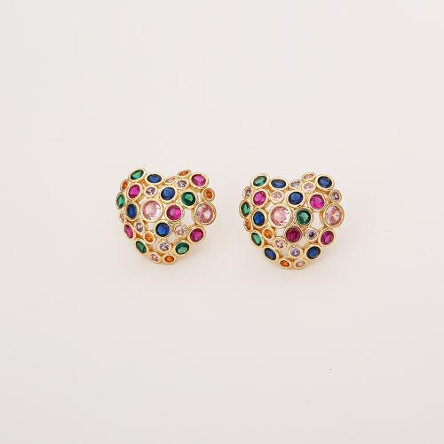 Boucles d'oreilles en laiton zircon cubique pavent, Plaqué d'or, bijoux de mode & pavé de micro zircon & pour femme, multicolore, Vendu par paire