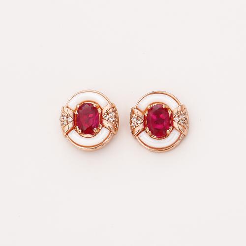 Boucles d'oreilles en laiton zircon cubique pavent, Plaqué d'or, bijoux de mode & pavé de micro zircon & pour femme, rouge, Vendu par paire