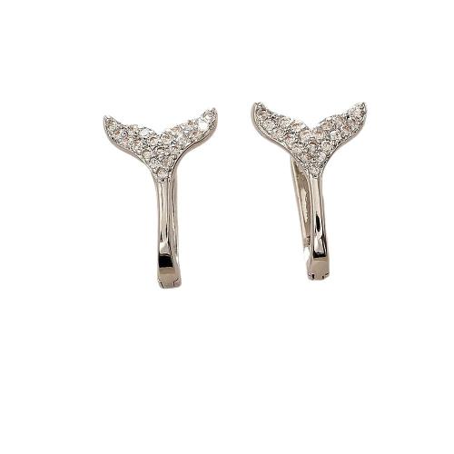 Boucles d'oreilles en laiton zircon cubique pavent, Queue de sirène, Placage, bijoux de mode & pavé de micro zircon & pour femme, argent, Vendu par paire