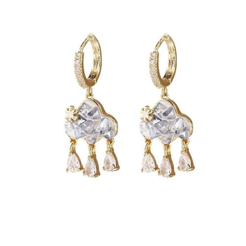 Boucles d'oreilles en laiton zircon cubique pavent, Nuage, Placage, bijoux de mode & pavé de micro zircon & pour femme, plus de couleurs à choisir, Vendu par paire