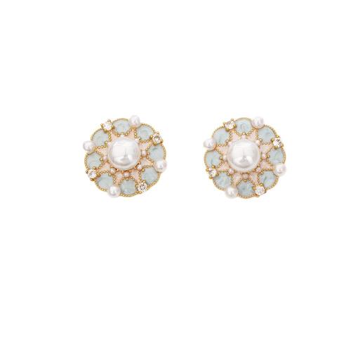 Boucles d'oreilles en laiton zircon cubique pavent, avec perle de plastique, Plaqué d'or, bijoux de mode & pavé de micro zircon & pour femme & émail, Vendu par paire