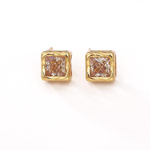 Boucles d'oreilles en laiton zircon cubique pavent, avec zircon cubique, cadre, Plaqué d'or, bijoux de mode & pour femme, Vendu par paire