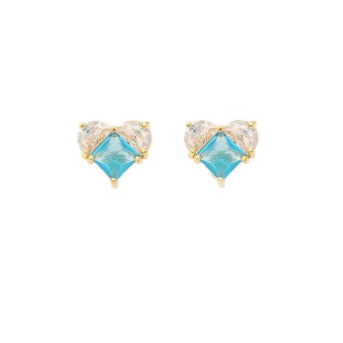 Boucles d'oreilles en laiton zircon cubique pavent, avec zircon cubique, coeur, Plaqué d'or, bijoux de mode & pour femme, Vendu par paire