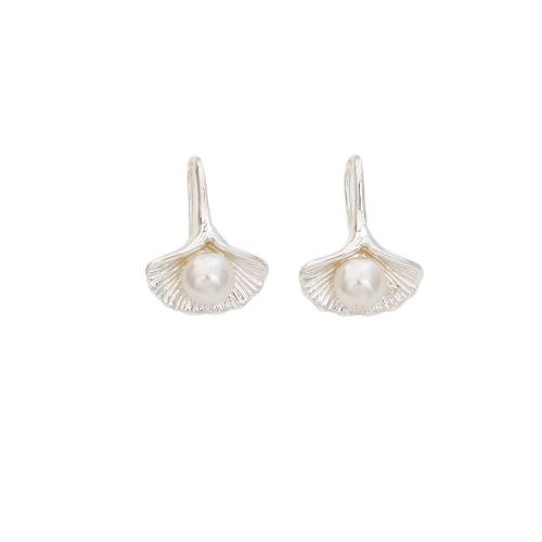 Boucles d'oreilles en perles d'eau douce, laiton, avec perle d'eau douce cultivée, Ginkgo Feuille, Placage, bijoux de mode & pour femme, argent, Vendu par paire