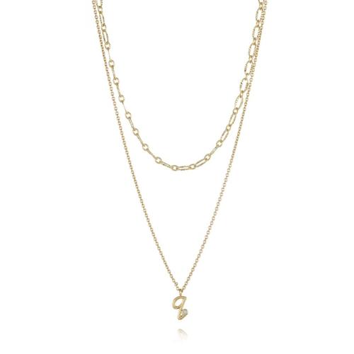 laiton collier, Lettre d’alphabet, Plaqué or 18K, Double couche & styles différents pour le choix & pour femme & avec strass, Vendu par PC