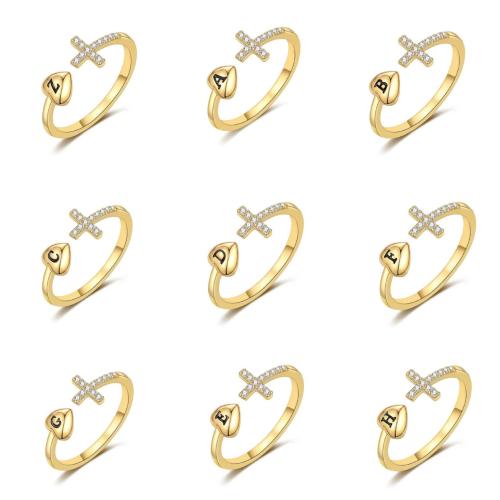 925 Sterling Silver Manžeta prst prsten, Abecední písmeno, barva pozlacený, různé styly pro výběr & pro ženy & smalt & s drahokamu, Velikost:6-8, Prodáno By PC