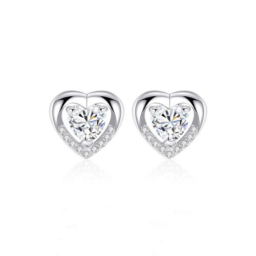 Argent sterling 925 boucle d oreille dormeuse, coeur, pour femme & avec strass, plus de couleurs à choisir, 10mm, Vendu par paire