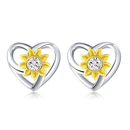 925 sterling silver Stud Earring, Hjärta, micro bana cubic zirconia & för kvinna & ihålig, 12x13mm, Säljs av Par