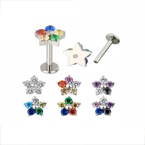 Titanlegering Piercing örhänge resultaten, Blomma, DIY & micro bana cubic zirconia, fler färger för val, 6x6mm, Säljs av PC