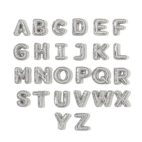 Rostfritt stål Häng Brev, Mässing, Alfabetsbokstav, plated, DIY & micro bana cubic zirconia, silver, 3PC/Bag, Säljs av Bag