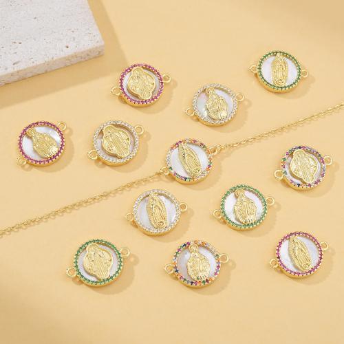 Zircon cubique Micro Pave laiton Connecteur, avec coquille blanche, Placage, DIY & pavé de micro zircon, plus de couleurs à choisir, protéger l'environnement, sans nickel, plomb et cadmium, Vendu par PC