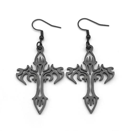 Edelstahl Tropfen Ohrring, 304 Edelstahl, Kreuz, plattiert, Modeschmuck & für Frau & hohl, schwarz, verkauft von Paar