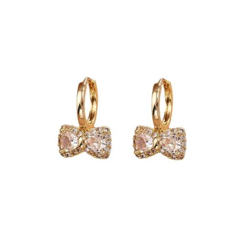 Boucles d'oreilles en laiton zircon cubique pavent, Noeud papillon, Plaqué d'or, bijoux de mode & pavé de micro zircon & pour femme, Vendu par paire