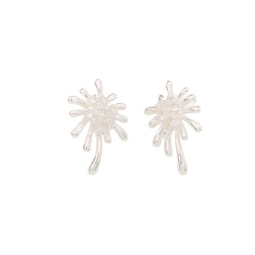 Boucles d'oreilles en laiton zircon cubique pavent, Placage, bijoux de mode & pavé de micro zircon & pour femme, argent, Vendu par paire