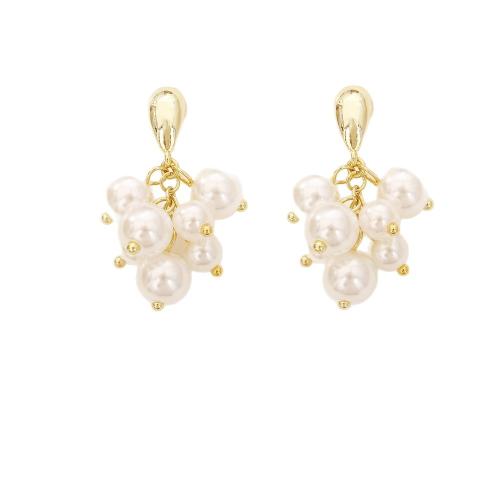Boucles d'oreilles pendantes en laiton, avec perle de plastique, raisin, Plaqué d'or, bijoux de mode & pour femme, Vendu par paire