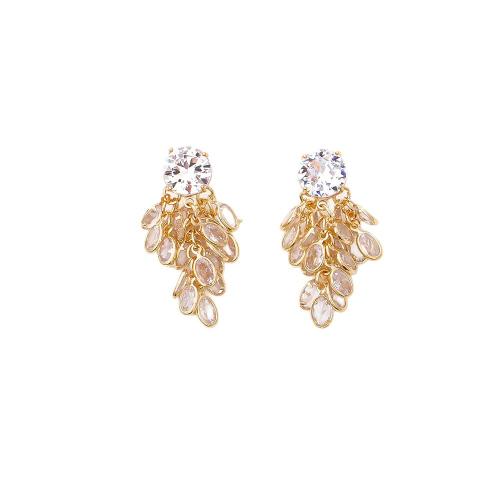 Boucles d'oreilles en laiton zircon cubique pavent, avec zircon cubique, Plaqué d'or, bijoux de mode & pour femme, Vendu par paire