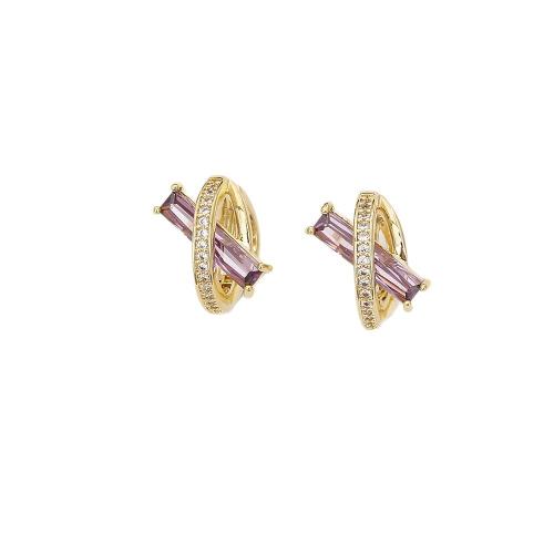Boucles d'oreilles en laiton zircon cubique pavent, Placage, bijoux de mode & pavé de micro zircon & creux, plus de couleurs à choisir, Vendu par paire