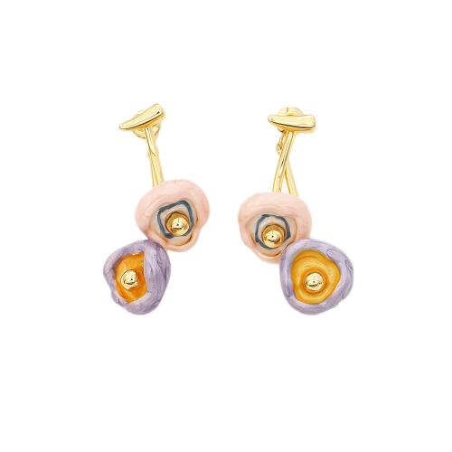 Boucles d'oreilles pendantes en laiton, Plaqué d'or, bijoux de mode & pour femme & émail, Vendu par paire