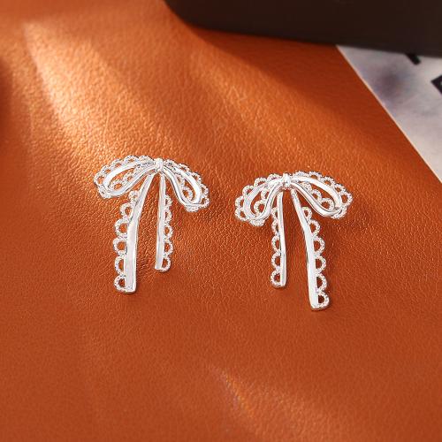 Goujon Laiton, Noeud papillon, Placage, bijoux de mode & pour femme & creux, argent, Vendu par paire